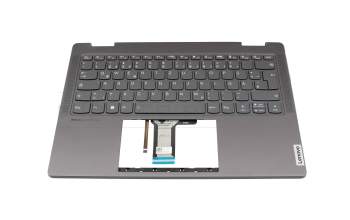 Keyboard incl. topcase DE (german) grey/grey with backlight original suitable for Lenovo Yoga 7 14ARP8 (82YM)
