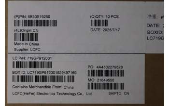 Lenovo 5B30S19250 BEZEL L83LYOLED W/TAPE&Position Rubber*4