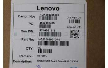 Lenovo 5C10S31316 USB Board Cable H 83JT LVDS
