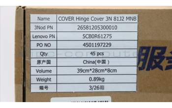 Lenovo 5CB0R61275 COVER Hinge Cover 3N 81J2 MNB