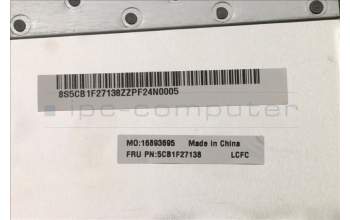 Lenovo 5CB1F27138 C-Cover with keyboard, Belgian, Cloud Grey, Non-FingerPrint, UK