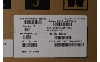 Lenovo 5CB1J10006 COVER Upper Case ASM_GRE C 21DM BLKB N