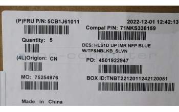 Lenovo 5CB1J61011 C-Cover with keyboard, Slovenian, Abyss Blue, Non-Fingerprint, UK