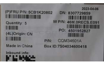 Lenovo 5CB1K20802 COVER Upper Case ASM_GRE W82XX AG BL