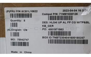 Lenovo 5CB1L10822 COVER UpperCase_GER C82XD FP CG BL AL