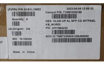 Lenovo 5CB1L10852 COVER UpCase_NORDIC C82XD NFP CG BL AL