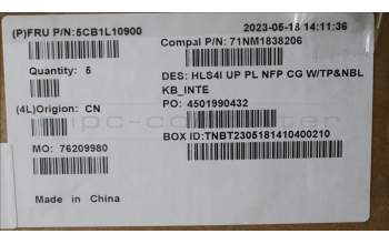 Lenovo 5CB1L10900 C-Cover with keyboard,US English Euro,Cloud Grey,Non_Backlight,Non_FingerPrint