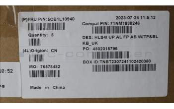 Lenovo 5CB1L10940 COVER UpperCase_UKE C82XD FP AB BL AL