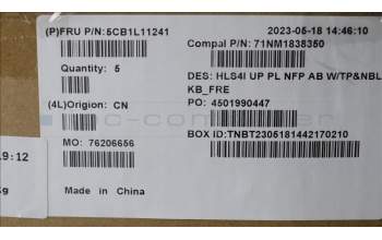 Lenovo 5CB1L11241 COVER UpperCase_FRA C82XD NFP AB NBL PL