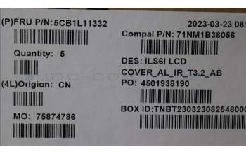 Lenovo 5CB1L11332 COVER LCD Cover W/Ant C82XF T32IR AL AB