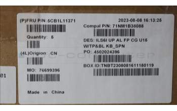 Lenovo 5CB1L11371 C-Cover with keyboard, Spanish, Cloud Grey, Backlight, FingerPrint, UK