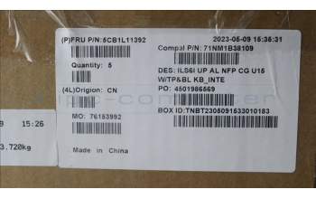 Lenovo 5CB1L11392 C-Abdeckung mit Tastatur, Englisch (US, Euro), Wolkengrau, Hintergrundbeleuchtung, Ohne_Fingerabdruckscanner