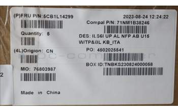 Lenovo 5CB1L14299 COVER UpperCase_ITA C82XF NFP AB BL AL