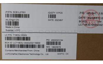 Lenovo 5CB1L27551 COVER Upper Case ASM_NORDIC L82XQ AG NBL