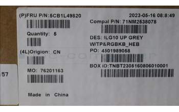 Lenovo 5CB1L49820 C-Abdeckung mit Tastatur, Hebräisch, RGB-Hintergrundbel.