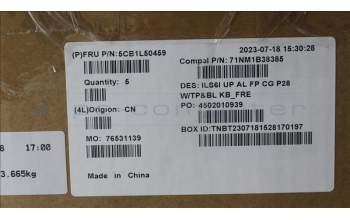 Lenovo 5CB1L50459 C-Cover with keyboard, French, Cloud Grey, Backlight, FingerPrint, US