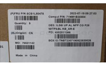 Lenovo 5CB1L50478 C-Abdeckung mit Tastatur, Arabisch, wolkengrau, Hintergrundbeleuchtung, Ohne Fingerabdruck, US