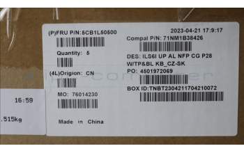 Lenovo 5CB1L50500 C-Abdeckung mit Tastatur, Tschechisch/Slowakisch, wolkengrau, Hintergrundbeleuchtung, ohne Fingerabdruck, GB