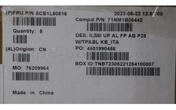 Lenovo 5CB1L50516 C-Abdeckung mit Tastatur, Italienisch, tiefblau, Hintergrundbeleuchtung, Fingerabdruckleser