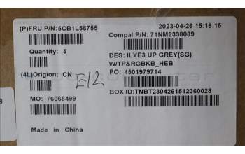 Lenovo 5CB1L58755 C-Abdeckung mit Tastatur, Hebräisch, sturmgrau, RGB-Hintergrundbel.