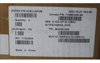 Lenovo 5CB1L60108 C-Abdeckung mit Tastatur, Englisch (US, Euro), Mineralgrau, RGB-Hintergrundbel.