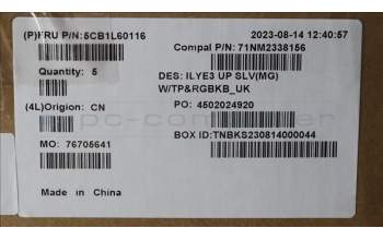 Lenovo 5CB1L60116 C-Abdeckung mit Tastatur, Englisch (GB), Mineralgrau, RGB-Hintergrundbel.