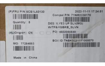 Lenovo 5CB1L60130 C-Abdeckung mit Tastatur, Slowenisch, Mineralgrau, RGB-Hintergrundbel.