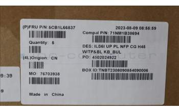 Lenovo 5CB1L66537 C-Abdeckung mit Tastatur, Bulgarisch, wolkengrau, Hintergrundbeleuchtung, Ohne Fingerabdruck, GB