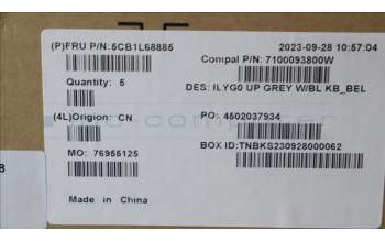 Lenovo 5CB1L68885 C-Abdeckung mit Tastatur, Belgisch, Weiße Hintergrundbel., GB