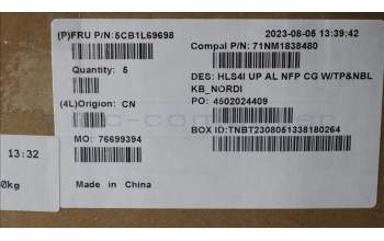 Lenovo 5CB1L69698 C-Abdeckung mit Tastatur, Skandinavien, Wolkengrau, Ohne_Hintergrundbeleuchtung, Ohne_Fingerabdruckscanner