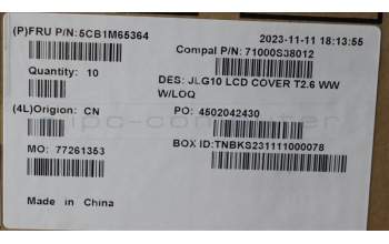 Lenovo 5CB1M65364 LCD Cover, 83DV, W/Antenna, T26, WW_LOQ