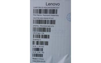 Lenovo 5CB1N61270 C-Cover with keyboard, French, Tidal Teal, US