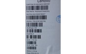 Lenovo 5CB1N90768 C-Cover with keyboard, US English Euro, Luna Grey, US