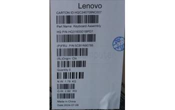 Lenovo 5CB1N90795 C-Cover with keyboard, Portuguese, Luna Grey, w/puresight pro logo, UK