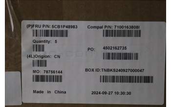 Lenovo 5CB1P48983 C-Cover with keyboard, Portuguese, Cloud Grey, Backlight, FingerPrint