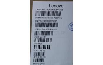 Lenovo 5CB1P50189 COVER Upper Case ASM GER H83E2 TT PST