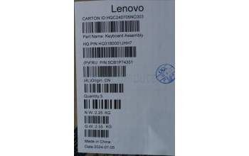 Lenovo 5CB1P74351 C-Cover with keyboard, US English Euro, Luna Grey, FingerPrint, US
