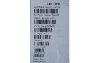 Lenovo 5CB1P74766 C-Cover with keyboard, Nordic, Luna Grey, Puresight Logo, UK