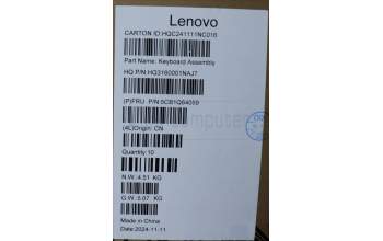 Lenovo 5CB1Q64059 C-Cover with keyboard, English, Luna Grey, Backlight, US