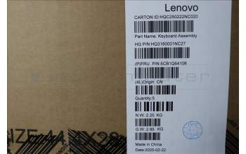 Lenovo 5CB1Q64108 C-Cover with keyboard, Switzerland, Luna Grey, Non-Backlight, UK