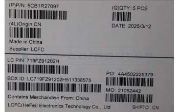 Lenovo 5CB1R27697 C-Cover with keyboard, English, Luna Grey, Backlight, US