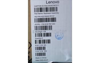 Lenovo 5CB1R61240 C-Cover with keyboard, UK English, Luna Grey, FingerPrint, Puresight Logo, UK