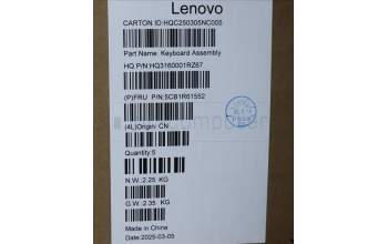 Lenovo 5CB1R61552 C-Cover with keyboard, Hebrew, Luna Grey, Non-FingerPrint, Non-Puresight Logo, US