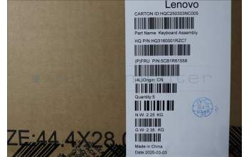 Lenovo 5CB1R61558 C-Cover with keyboard, Russian, Luna Grey, Non-FingerPrint, Non-Puresight Logo, US
