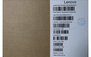 Lenovo 5CB1R61634 C-Cover with keyboard, US English Euro, Seashell, Non-FingerPrint, Non-Puresight Logo, US