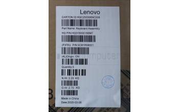 Lenovo 5CB1R68001 C-Cover with keyboard, German, Luna Grey, Puresight Logo, FingerPrint, UK