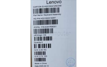 Lenovo 5CB1R68051 C-Cover with keyboard, Italian, Luna Grey, Puresight Logo, Non-FingerPrint, UK