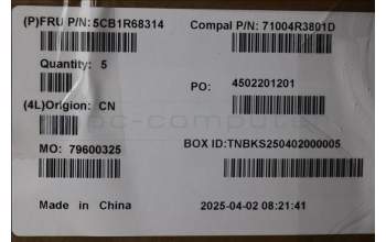 Lenovo 5CB1R68314 C-Cover with keyboard, German, Luna Grey, Puresight Logo, UK