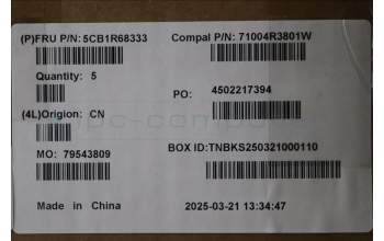 Lenovo 5CB1R68333 C-Cover with keyboard, Hebrew, Luna Grey, Non-Puresight Logo, US