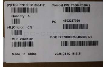 Lenovo 5CB1R68412 C-Cover with keyboard, Bulgarian, Seashell, Puresight Logo, UK